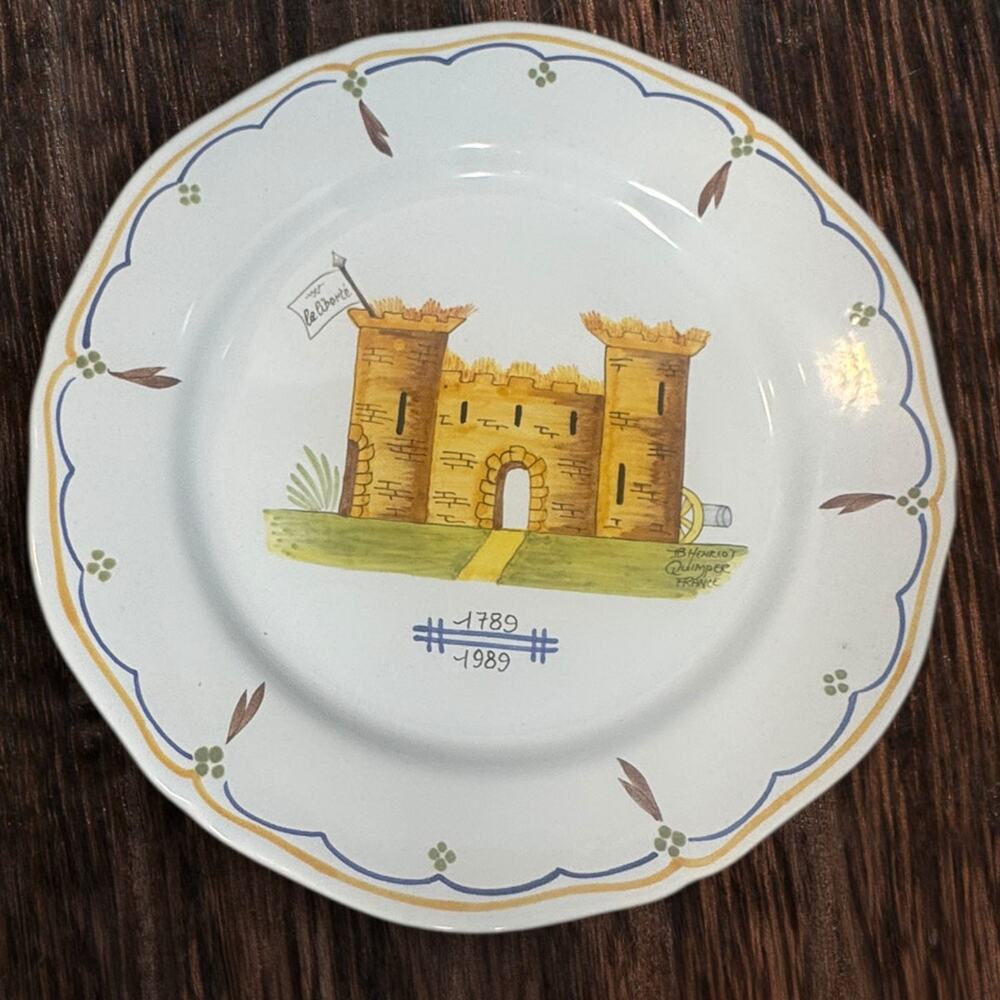 Henriot Quimper hand painted French plate 18th century hot air‎ balloon